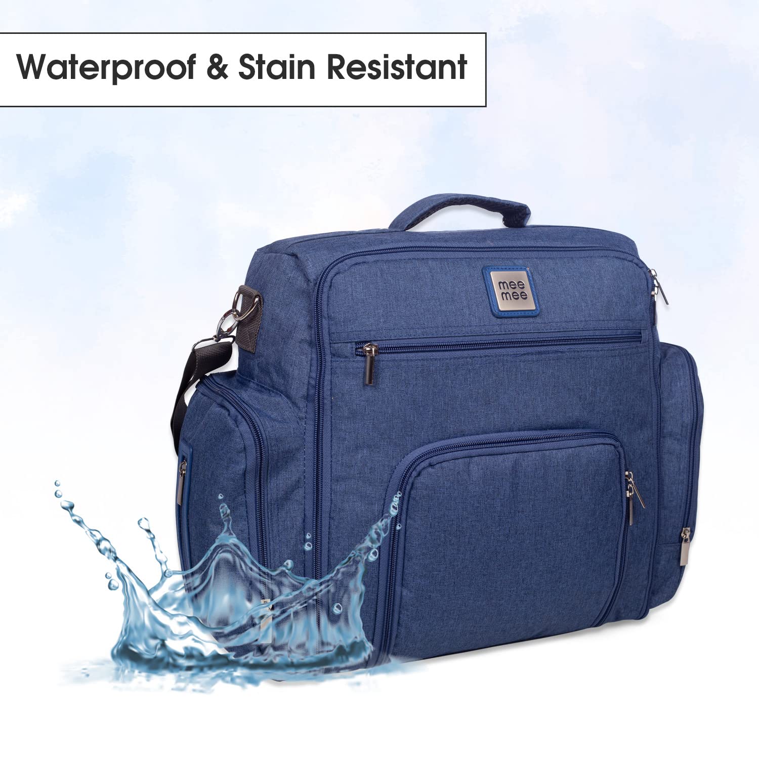 Practical and stylish blue diaper bag for mothers, designed for easy organization of baby essentials on the go. www.usmile.toys